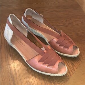 Gentle Souls Luci Espadrilles Brown Leather & Woven Open Toe Slip On Shoes SZ 10